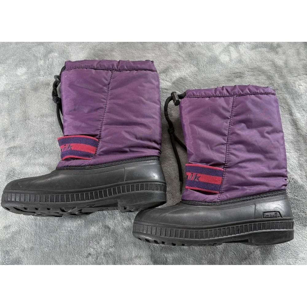 Kamik Snow Boots Youth‎ Size 4 Purple Black Waterproof Insulated Drawstring